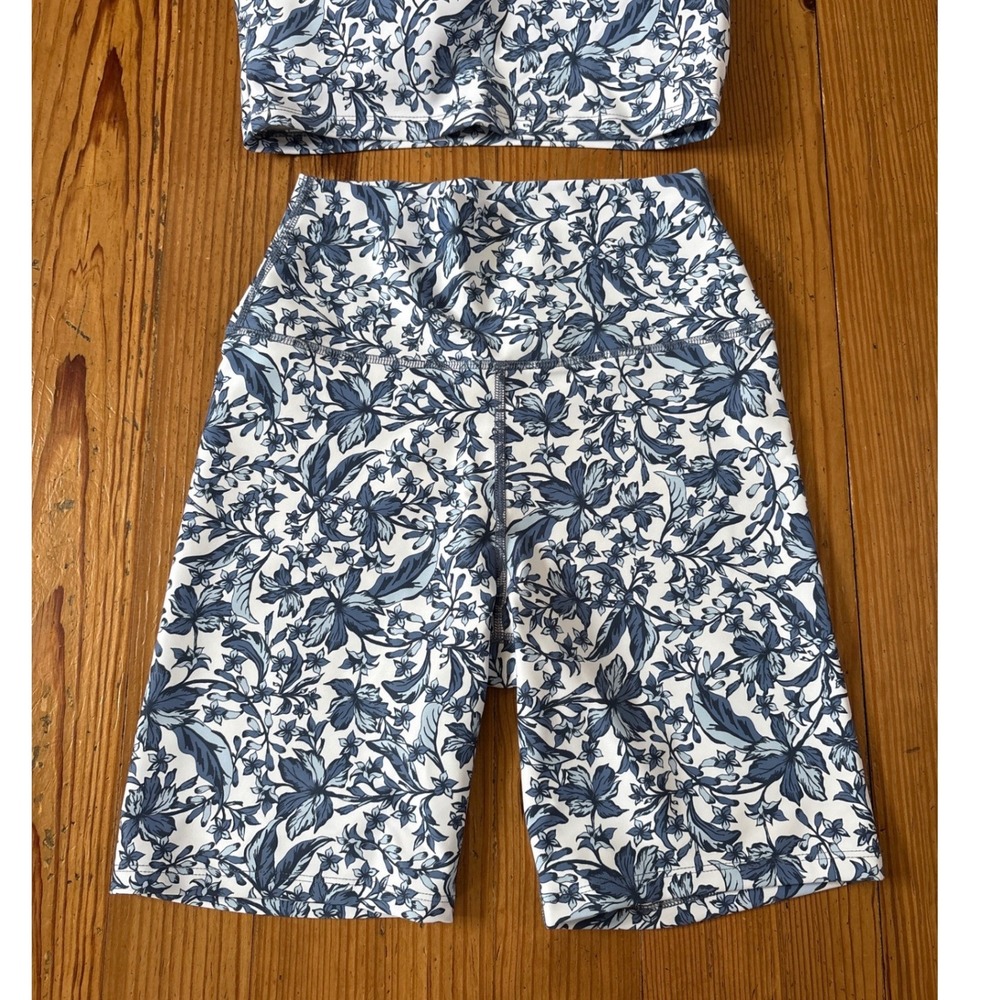 Sage Collective Activewear Set Women Blue Floral Biker Shorts Bra SIZE Small - Picture 3 of 6